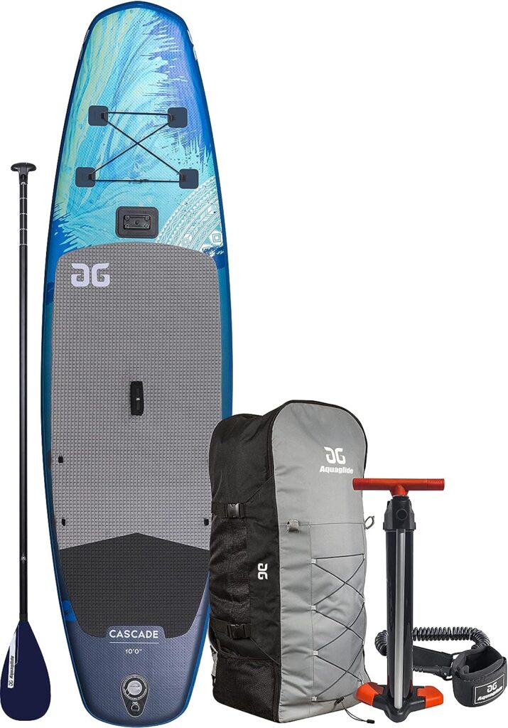 AQUAGLIDE Inflatable Stand Up Paddle Board with Premium SUP Accessories - Backpack, 3-Piece Focus Leverlock Paddle, Fin, Leash, and Hand Pump - Cascade 10 ISUP, Multicolor
