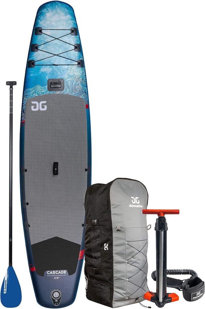 AQUAGLIDE Inflatable Stand Up Paddle Board with Premium SUP Accessories - Backpack, 3-Piece Wayfinder Leverlock Paddle, Fin, Leash, and Hand Pump - Cascade 11 ISUP, Multicolor, 40.15748031496063