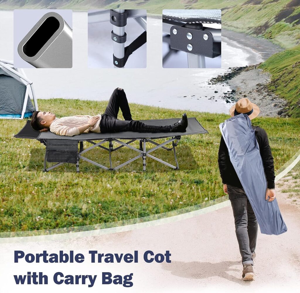 Camping Cot,Flat Sleeping Cot for Adults with Mattress,Portable Foldable Camp Cot for Office,Home Nap,Outdoor Travel