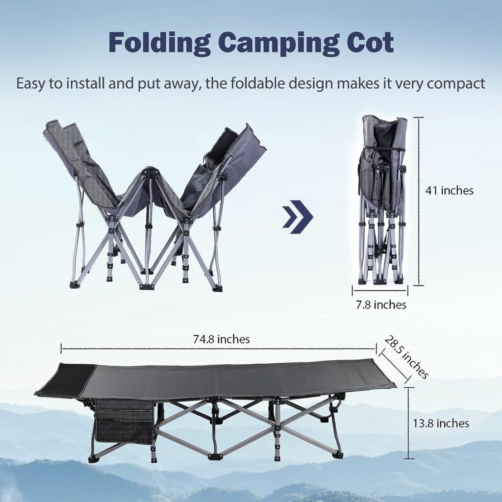Camping Cot,Flat Sleeping Cot for Adults with Mattress,Portable Foldable Camp Cot for Office,Home Nap,Outdoor Travel