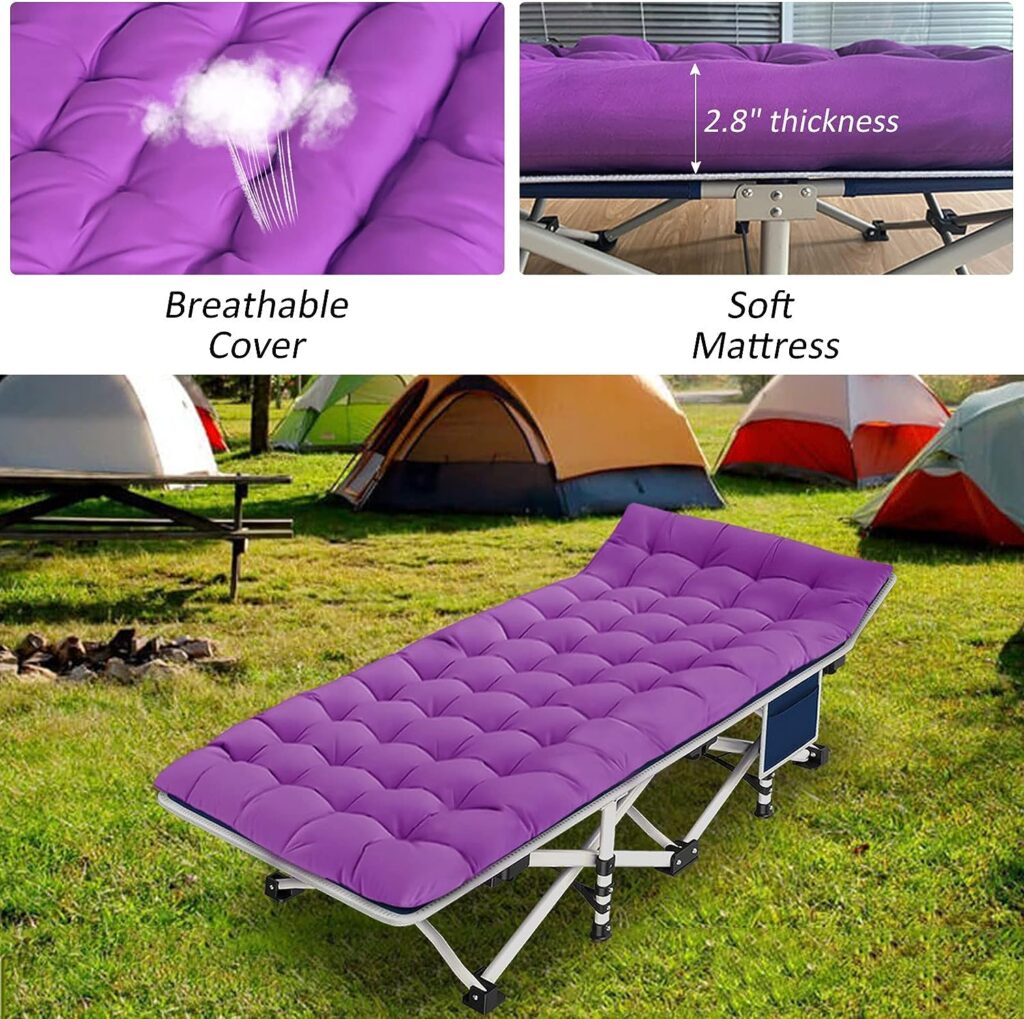COLMERD Camping Cot with Comfortable Mattress Cots with Pad Heavy Duty Bed Sleeping Cot Include Carry Bag Cots for Adults Home Office Nap Vocation Outdoor