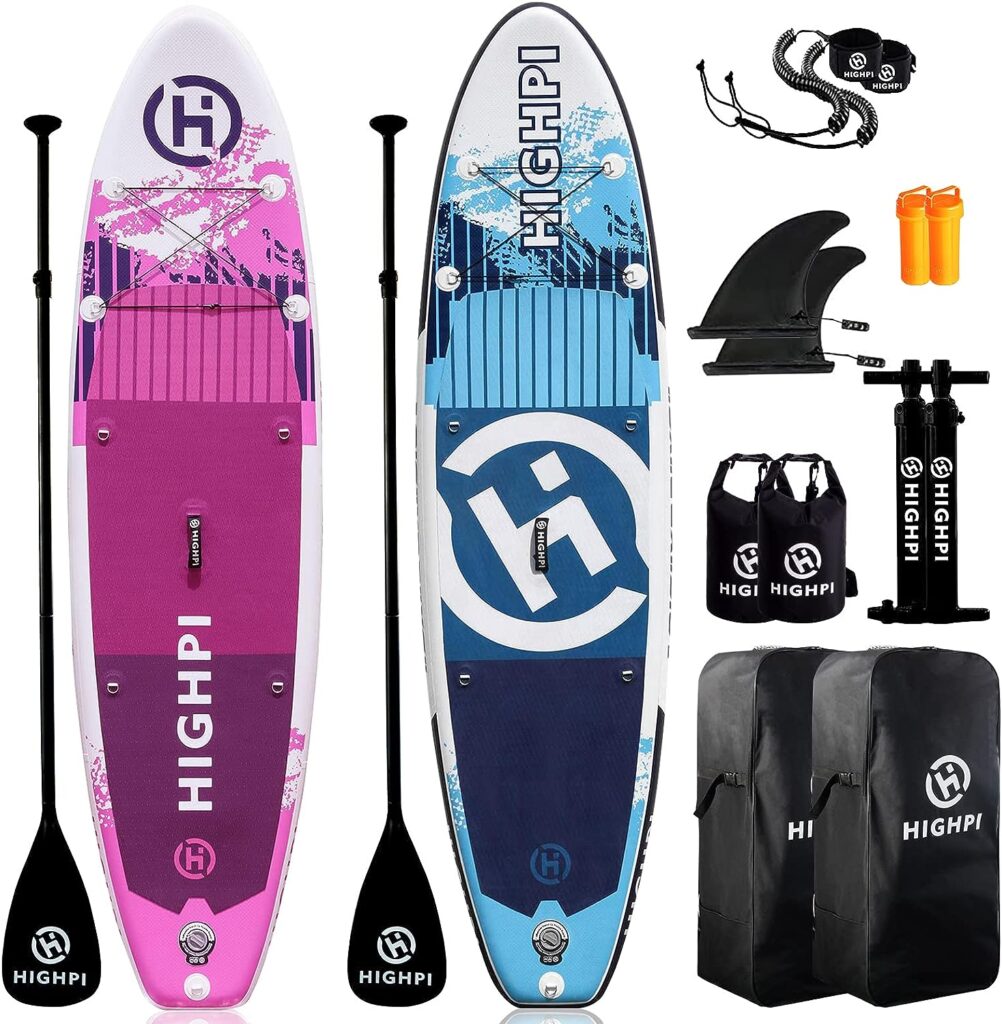 Highpi Inflatable Stand Up Paddle Boards, 106x32x6 SUP with Accessories Backpack Anti-Slip Deck, Leash, Paddle and Hand Pump, Inflatable Paddle Board Standing Boat for Youth  Adult