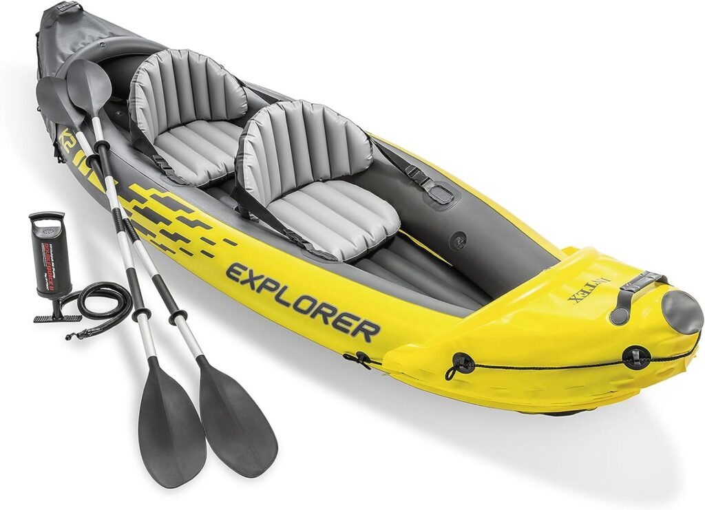 Intex Explorer K2 Kayak, 2-Person Inflatable Kayak Set with Two Aluminum Oars, Manual  Electric Pumps, Yellow