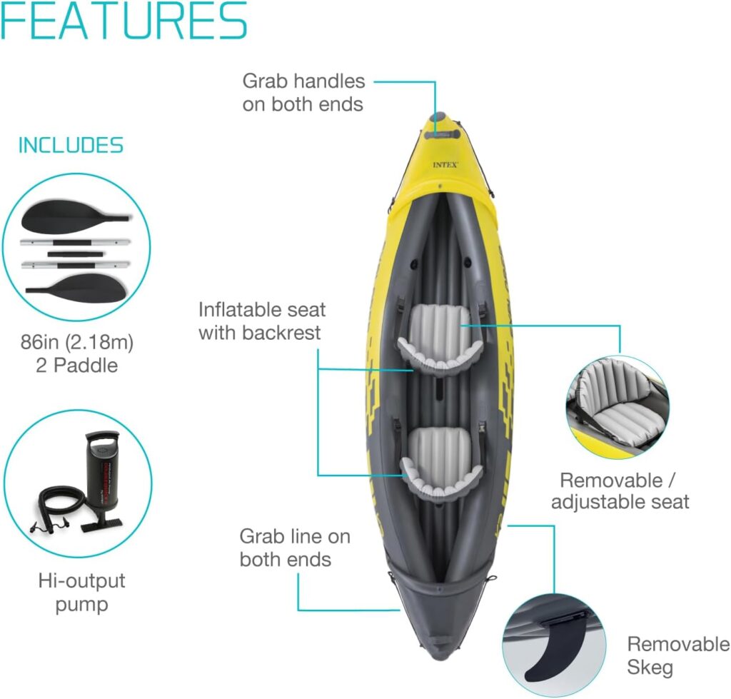 Intex Explorer K2 Kayak, 2-Person Inflatable Kayak Set with Two Aluminum Oars, Manual  Electric Pumps, Yellow