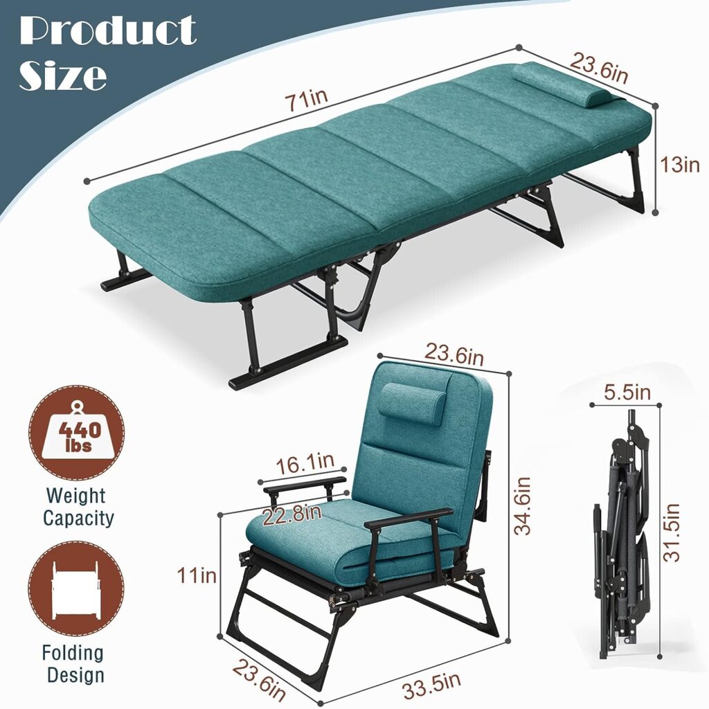 MOPHOTO Folding Lounge Chair Folding Cot Bed for Adults, Portable Folding Beds Fold up Bed Sleeping Cots for Outdoor Travel Camp Beach Vacation