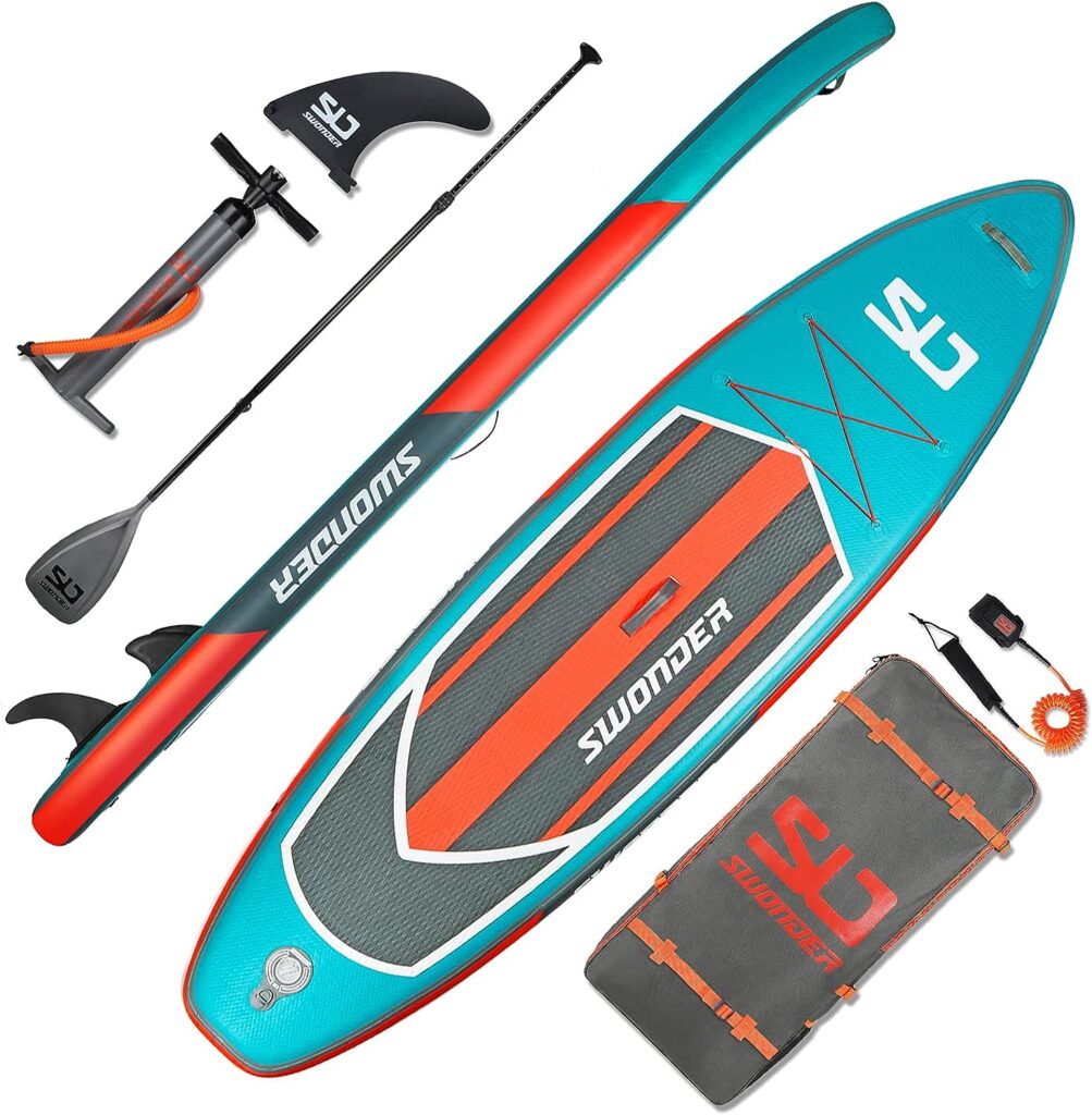 Swonder 116 Inflatable Stand Up Paddle Board, Heavy Duty Paddleboard for Adults and Kids, 300lbs High-Capacity SUP with Premium Accessories inc. Air Pump, Paddles, Leash, Backpack